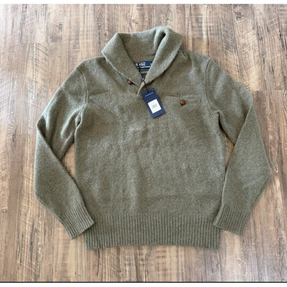 NWT VTG Polo Ralph Lauren Wool Angora Sweater Men's Small Shawl Collar Heritage